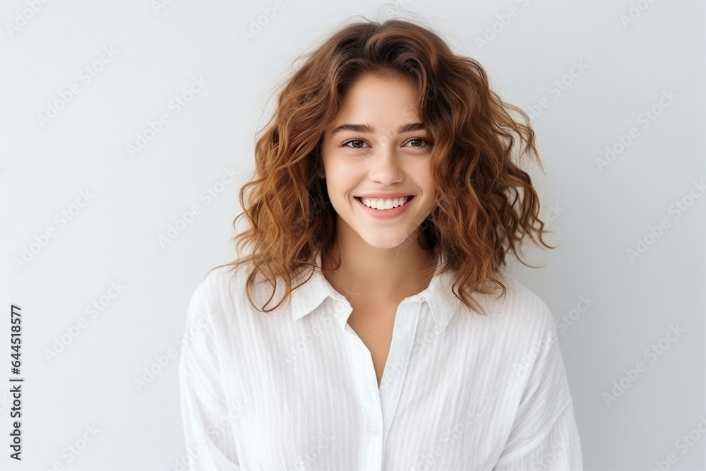 Young attractive woman isolated over background nice hair curls Generative AI technology Young attractive woman isolated over background nice hair curls Generative AI technology