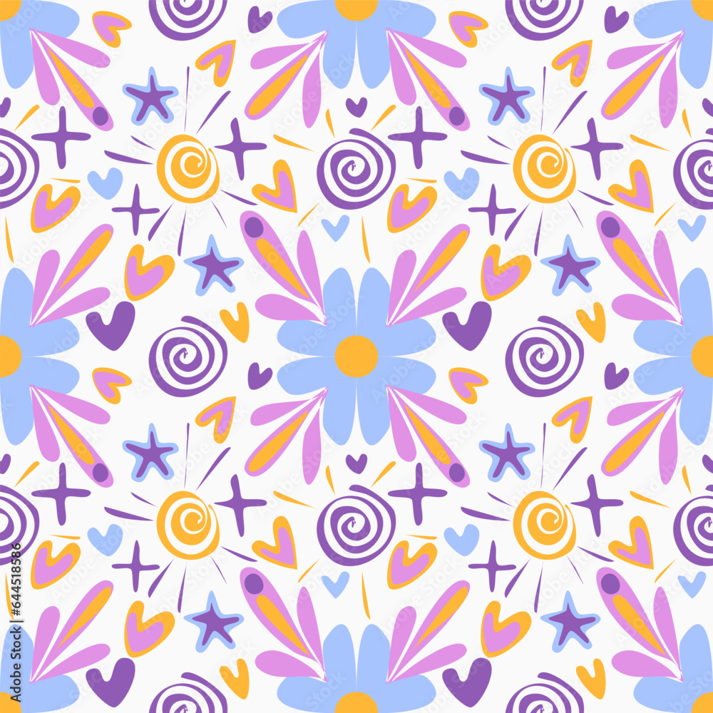 Naklejka premium seamless floral pattern blue violet colors on white background 