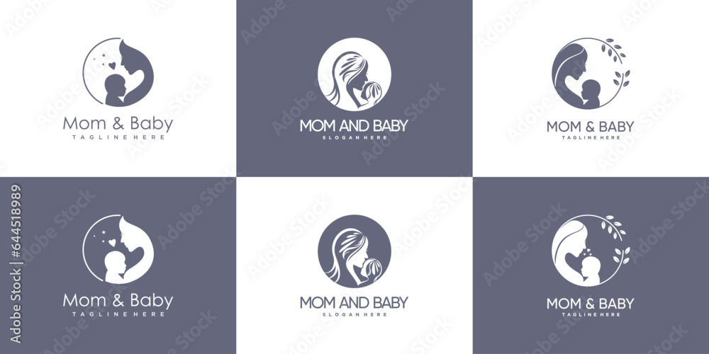 mom and baby logo design collection with modern unique style premium vector