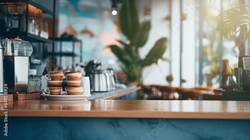  A Blurry or out - of - focus image of coffee shop interior or abstract coffee shop for background. showcasing crisp details and a shallow depth oujikhnf field photography