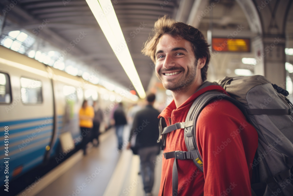 Young Dutch man on Amsterdam train station Young Dutch man on Amsterdam train station