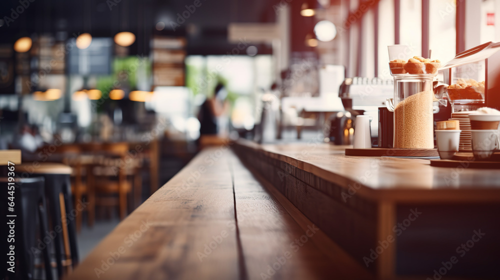  A Blurry or out - of - focus image of coffee shop interior or abstract coffee shop for background. showcasing crisp details and a shallow depth oujikhnf field photography