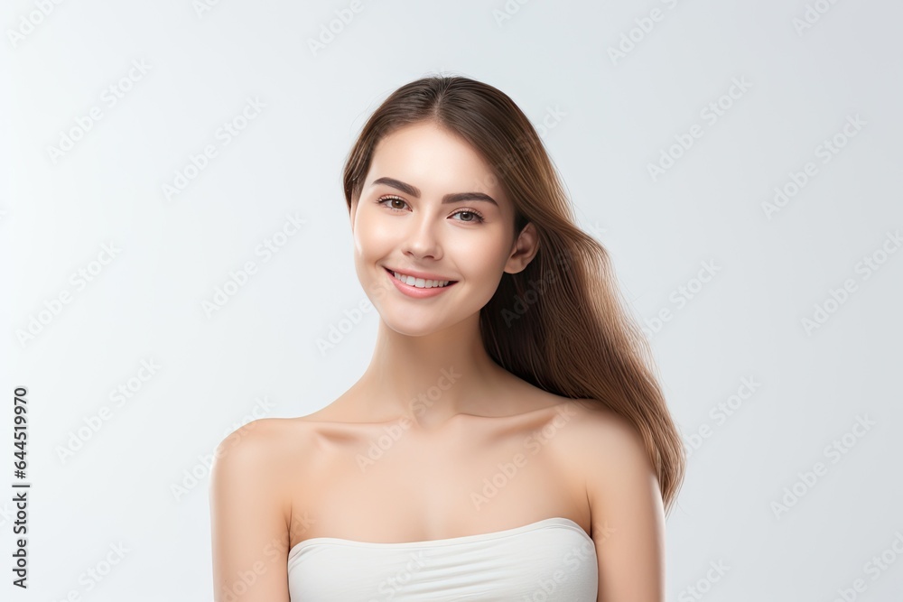 Portrait of a happy, confident, and healthy Caucasian woman with glowing skin and positivity. Generative AI Portrait of a happy, confident, and healthy Caucasian woman with glowing skin and positivity. Generative AI