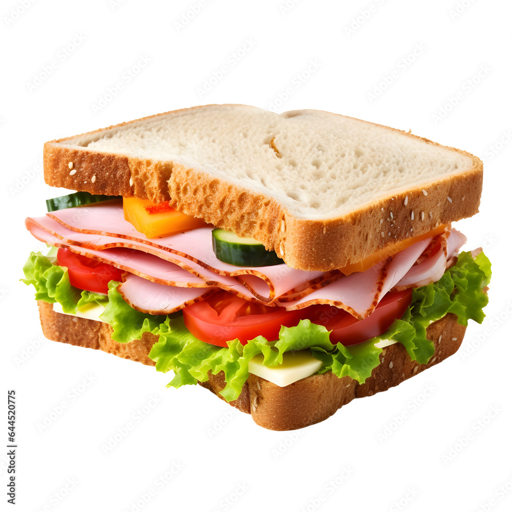 sandwich with ham and vegetables Isolated on Transparent Background. Generative AI sandwich with ham and vegetables Isolated on Transparent Background. Generative AI