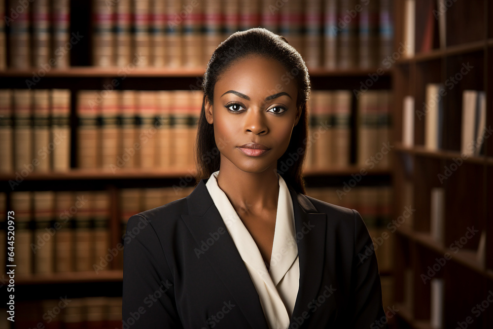 Generative AI portrait of a confident professional female judge in a courtroom listen to arguments and evidence Generative AI portrait of a confident professional female judge in a courtroom listen to arguments and evidence