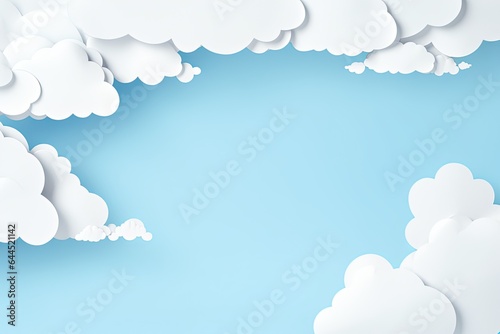 Creative paper cut style of blue sky and clouds for design projects related to nature environment or decoration. Generative AI