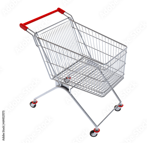 3D render of metal Shopping cart isolated on transparent background