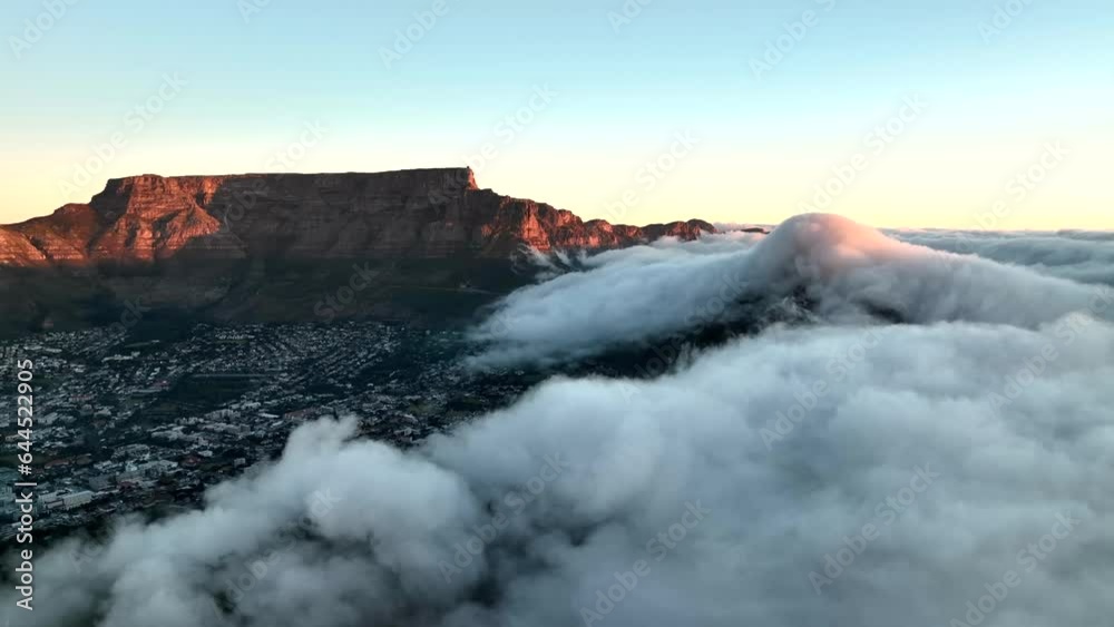Aerial view of Cape Town residential district with low clouds fog from Signal Hill, Cape Town, South Africa.