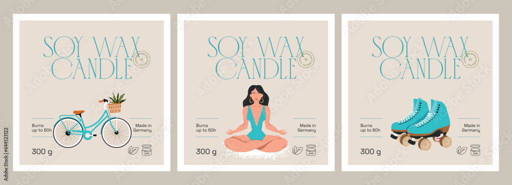 Soy candle vector label design template collection