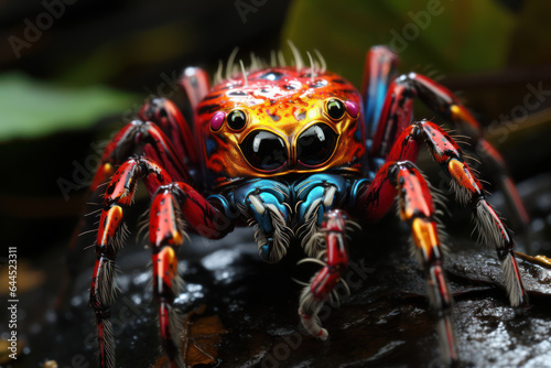 Close-up of the spider's head and beautiful eyes emerging. Nature beauty concept. Generative Ai.