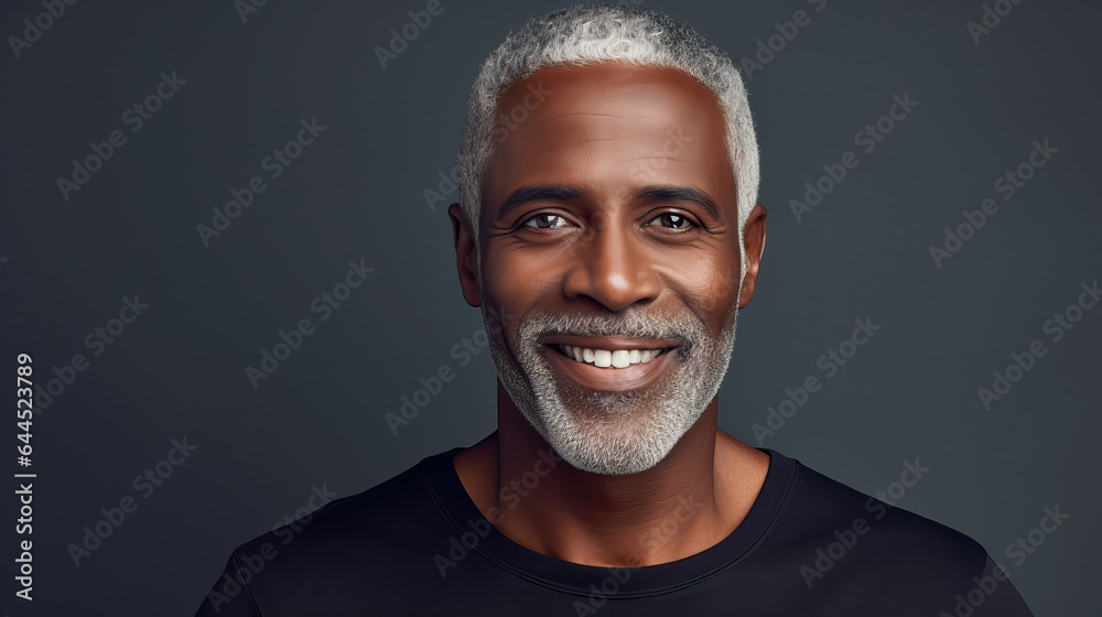 portrait of  handsome black man with grey hair, ai generated - obrazy, fototapety, plakaty 