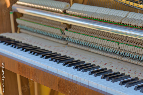 Closeup detail of antique piano keyboard