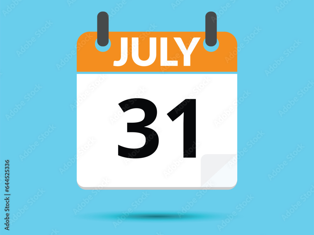 31 July. Flat icon calendar isolated on blue background. Vector illustration. 31 July. Flat icon calendar isolated on blue background. Vector illustration.