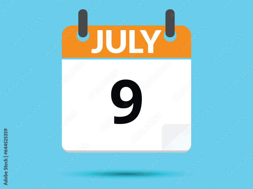 9 July. Flat icon calendar isolated on blue background. Vector illustration. 9 July. Flat icon calendar isolated on blue background. Vector illustration.
