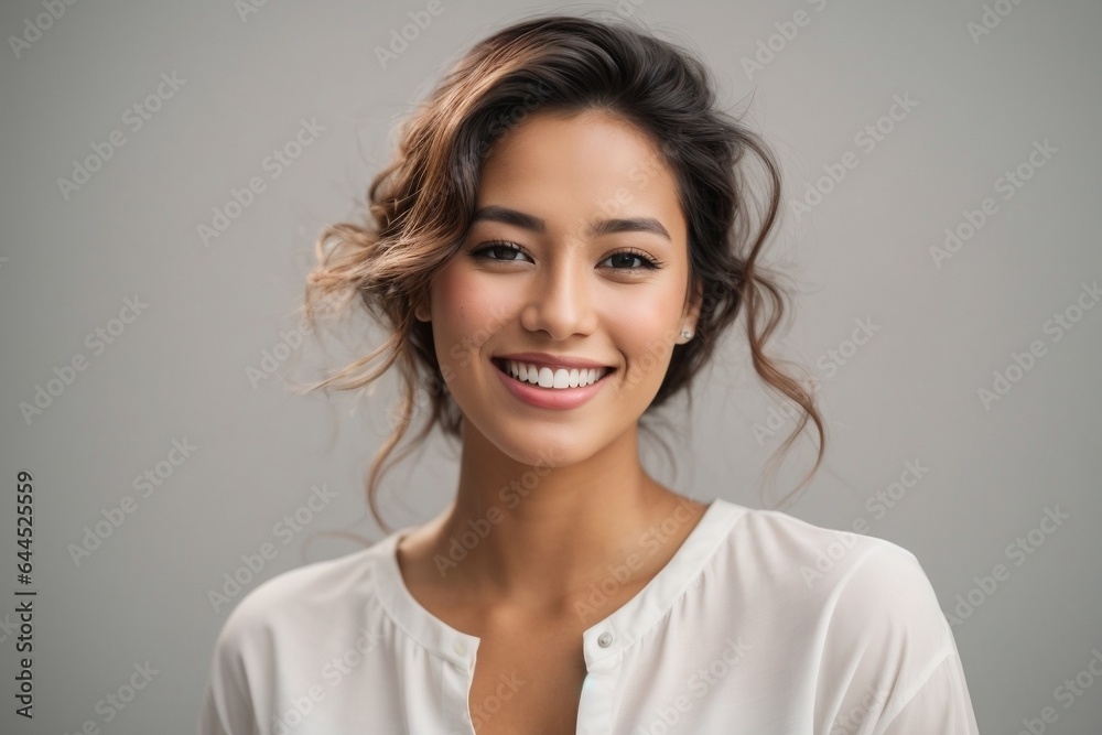 Beautiful young women smile face white background Beautiful young women smile face white background