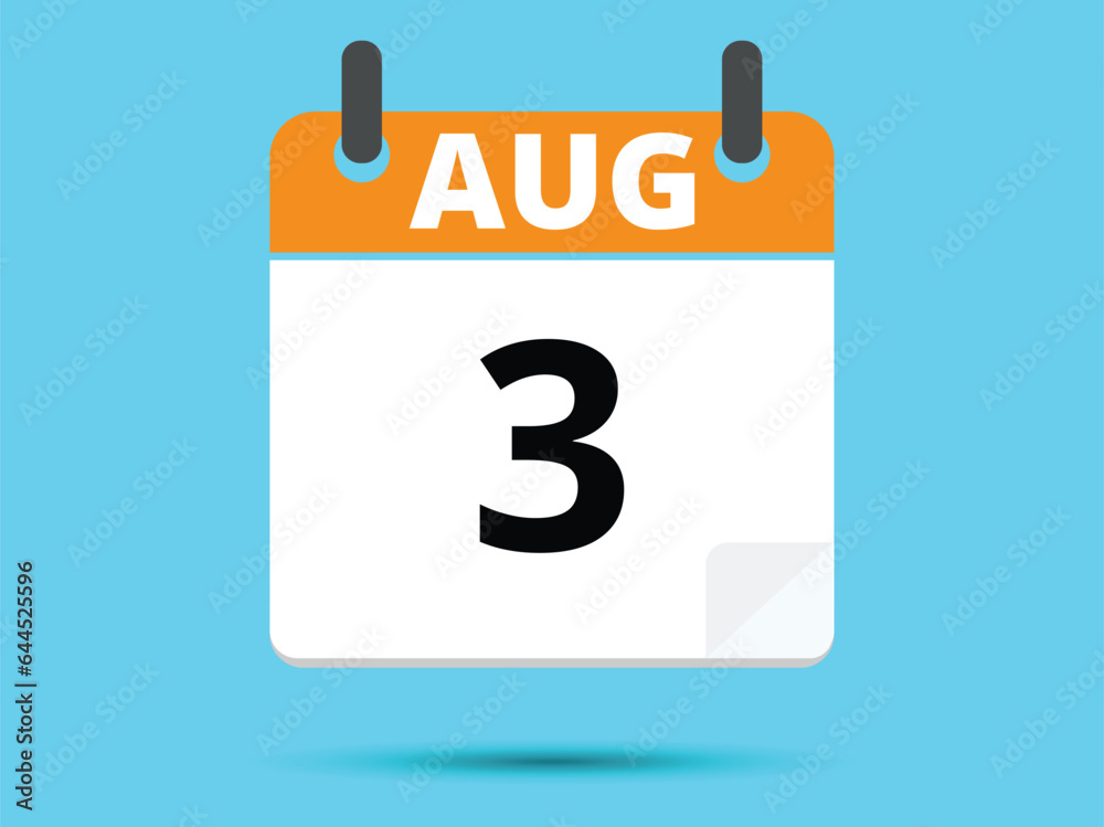 Fototapeta premium 3 August. Flat icon calendar isolated on blue background. Vector illustration.
