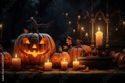 Halloween background Illustration with pumpkins generated with AI