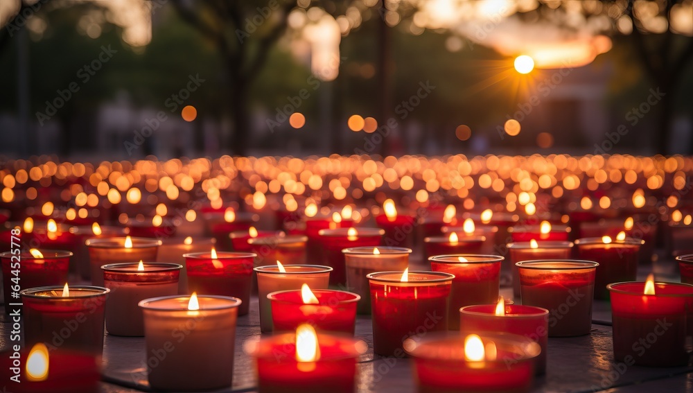 Candles burning in a religious ceremony in the park at sunset. Candles burning in a religious ceremony in the park at sunset.