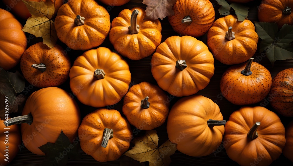 Autumn background with pumpkins and leaves. Top view. Flat lay. Autumn background with pumpkins and leaves. Top view. Flat lay.