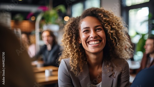 Portrait of smiling african american businesswoman sitting in cafe
