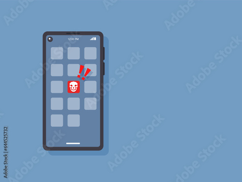 Fraud scam virus and steal private data on mobile devices by unknown fake app from hacker. Vector illustration flat design for cyber security awareness concept.