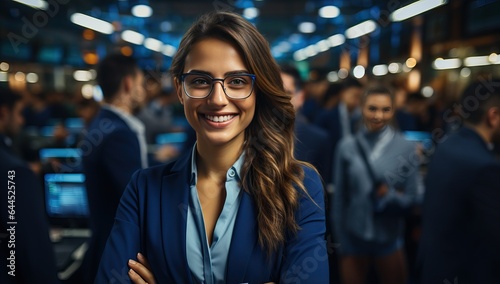 Portrait of a smiling businesswoman with eyeglasses standing in office