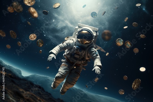 Astronaut floating on the surface of the planet.