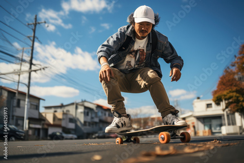 Skateboarding Street Style. Skateboarder performing tricks in an urban setting, representing the creativity and culture in skateboarding. Generative Ai.