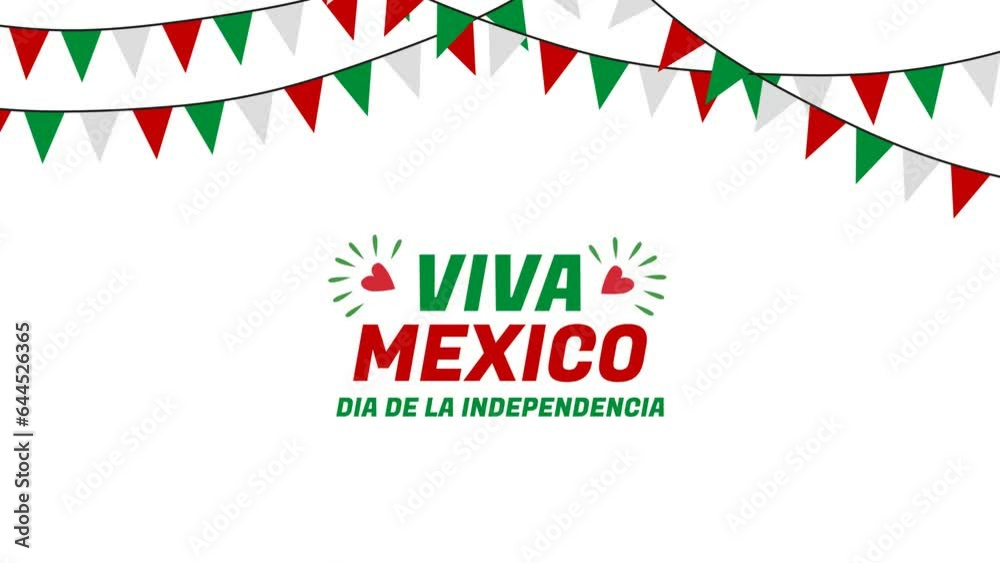 Viva mexico text animation with colorful flags, confetti. Great for An invitation in animation for the holiday representing the celebration of Mexico's Independence Day