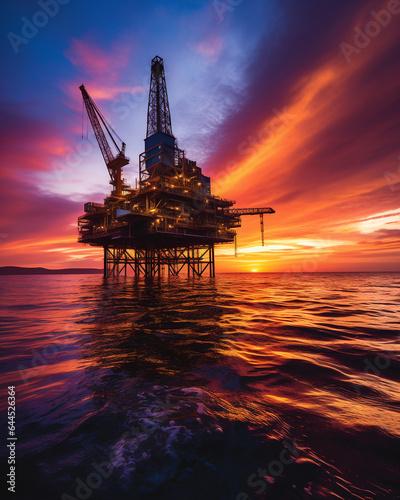 Generative ai ocean oil platform drilling gas and petroleum at sunset
