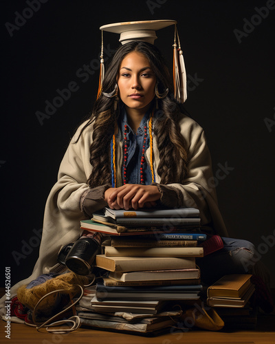 Generative ai wealthy native american young woman college student posing indoors confident