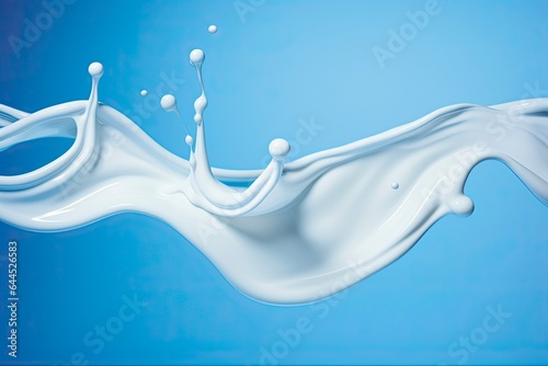 Milk Spash with Blue Light Illustration. Dripped Liquid Milk Splash on a Gradient Background for Design photo