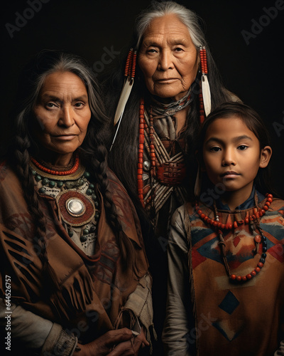 Generative ai native american three genertions family posing indoors together