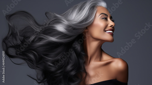 beauty portrait of black woman with long grey hair, ai generated