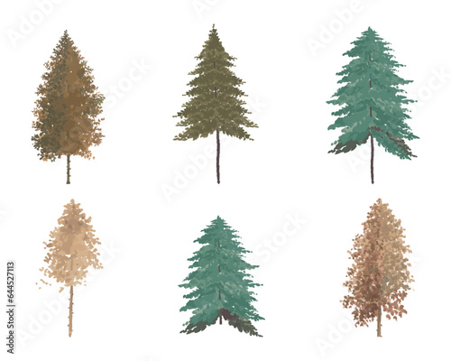vector watercolor tree set