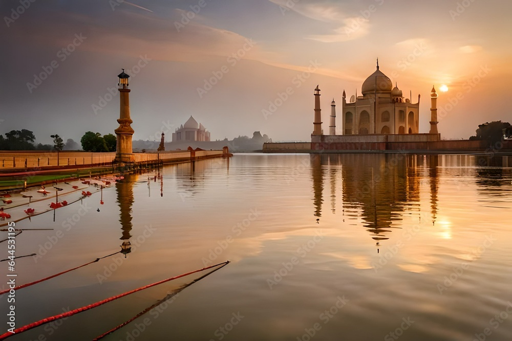 taj mahal at sunset