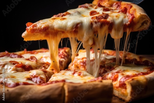 Closeup thick, cheesy pizza straight from the oven. Generative ai of cheesy pizza.