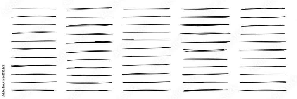 Set of underlines and strikethrough doodle lines set. Various simple sketch dividers, simple emphasis, ink pen, marker style. Scribble vector illustration isolated on transparent background Set of underlines and strikethrough doodle lines set. Various simple sketch dividers, simple emphasis, ink pen, marker style. Scribble vector illustration isolated on transparent background
