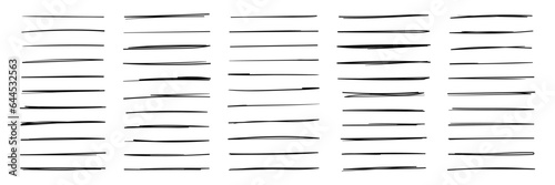 Set of underlines and strikethrough doodle lines set. Various simple sketch dividers, simple emphasis, ink pen, marker style. Scribble vector illustration isolated on transparent background photo