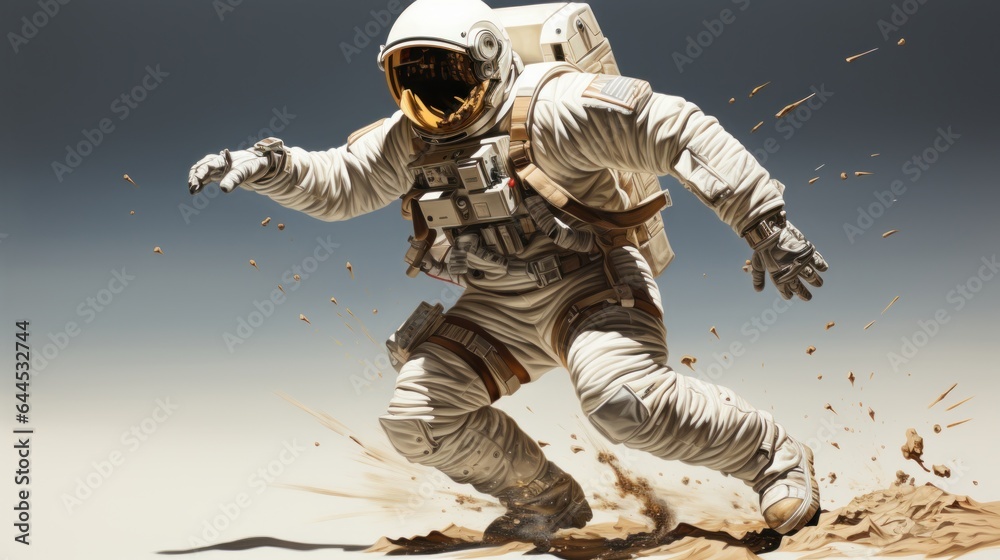 Fototapeta premium An astronaut in space with the dark sky behind him