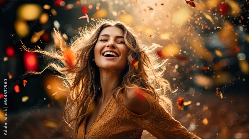 Joyful Woman Reveling in Confetti Celebration - Closeup Shot, generative Ai Joyful Woman Reveling in Confetti Celebration - Closeup Shot, generative Ai