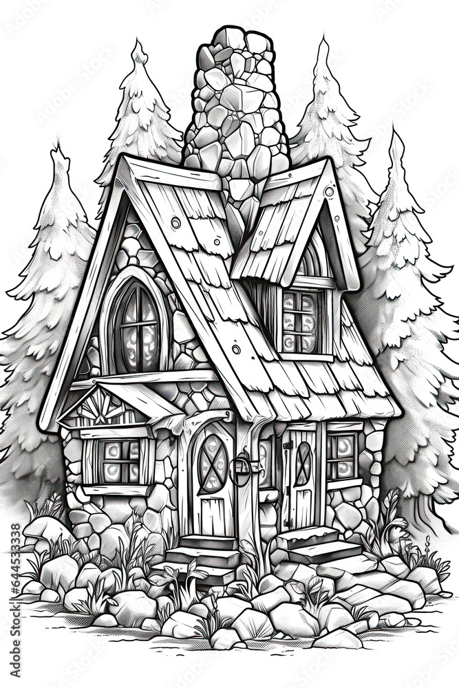 Obraz premium Fairy house, fairytale house, Fairy home, Elf House, Elf Home, small house, dream house, fantasy house, fantasy home, Generative AI, drawing, illustration, sketch, magical, Enchanted, Whimsical, Tiny,
