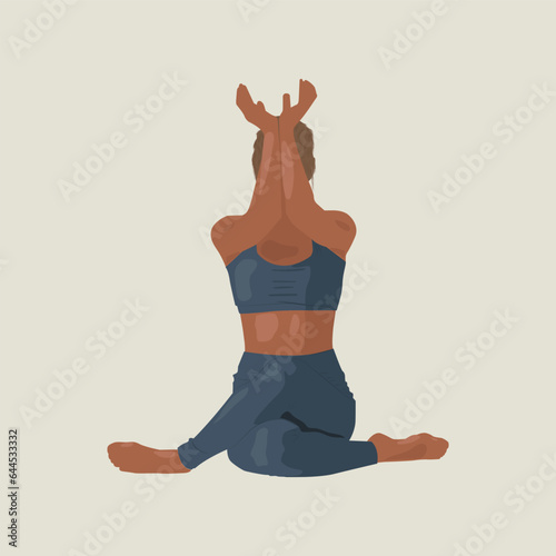 Mujer sentada realizando padma mudra o mudra de la flor de loto, yoga, ilustración