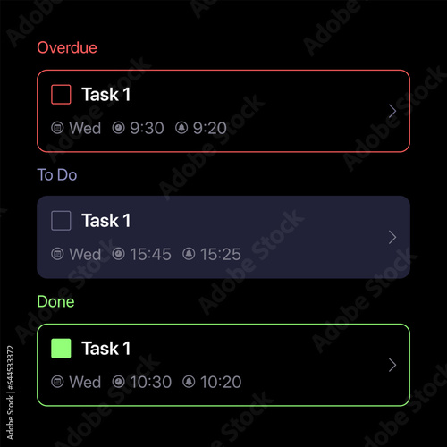 Task Component UI Concept on Black Background. Social Media. To Do Checklist. UI Element for Mobile Applications. 