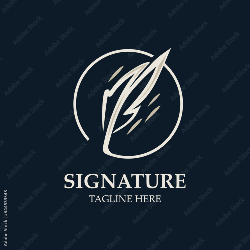 Feather and signature logo design minimalist business symbol sign template illustration Feather and signature logo design minimalist business symbol sign template illustration