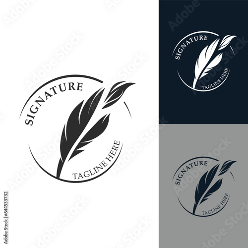 Feather and signature logo design minimalist business symbol sign template illustration
