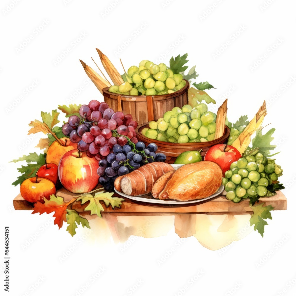 Autumn harvest of vegetables and fruits watercolor illustration clipart by hand on white background. Autumn harvest of vegetables and fruits watercolor illustration clipart by hand on white background.