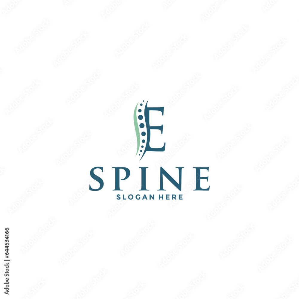 initial Letter E and spine logo vector, Chiropractic Logo design icon template