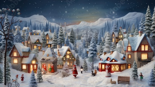 Village beautiful of christmas and winter theme decor christmas tree and snow
