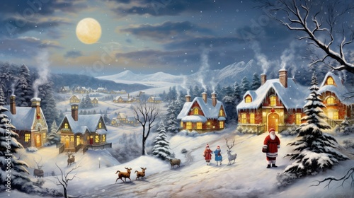 Village beautiful of christmas and winter theme decor christmas tree and snow